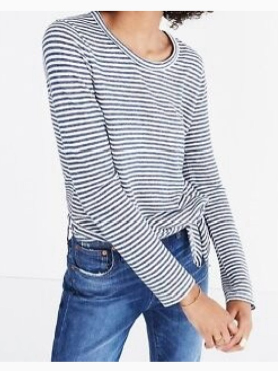 Madewell Tops - Madewell Soundcheck Side-Tie Striped Tee Long Sleeve Linen Cotton Blend Medium